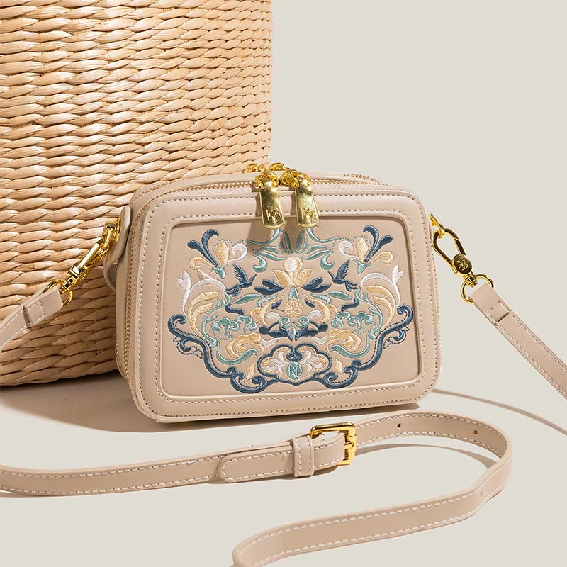 Top-Handle Bag for Women Vintage Embroidery Folk-Custom Shopping Crossbody Bag