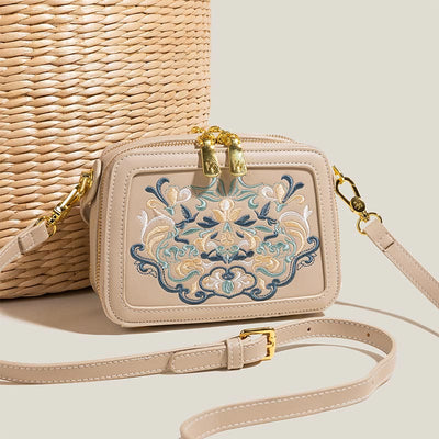 Top-Handle Bag for Women Vintage Embroidery Folk-Custom Shopping Crossbody Bag