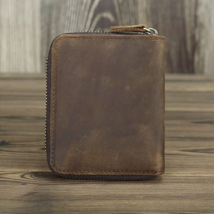Retro Leather Wallet Multifunctional Small Zipper Purse For Men