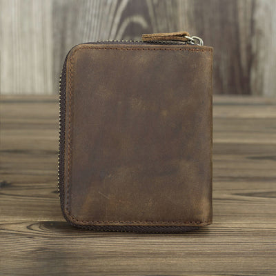 Retro Leather Wallet Multifunctional Small Zipper Purse For Men
