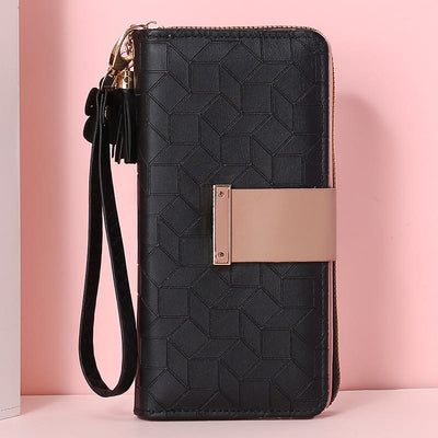 Square Plaid Money Clip Large Capacity Zipper Phone Wallet For Women