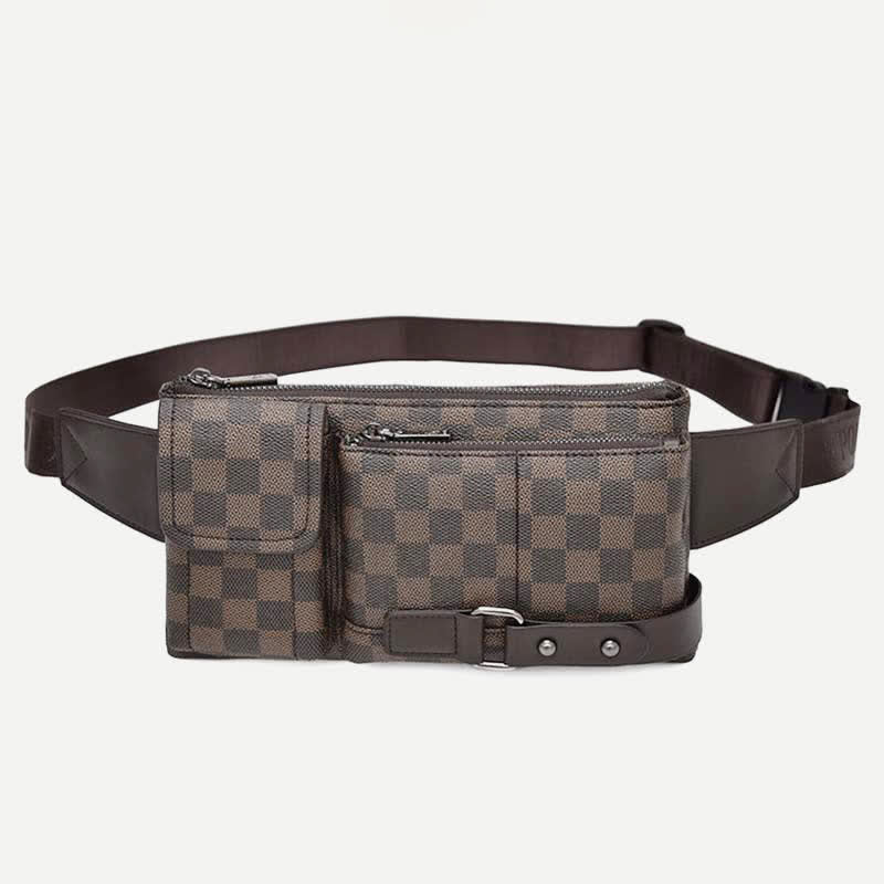 Waist Bag for Men Leather Plaid Travel Sling Bag Chest Bag