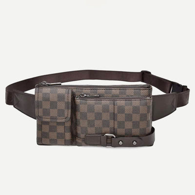 Waist Bag for Men Leather Plaid Travel Sling Bag Chest Bag