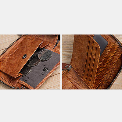 RFID Anti-theft Vintage Genuine Leather Zipper Wallet