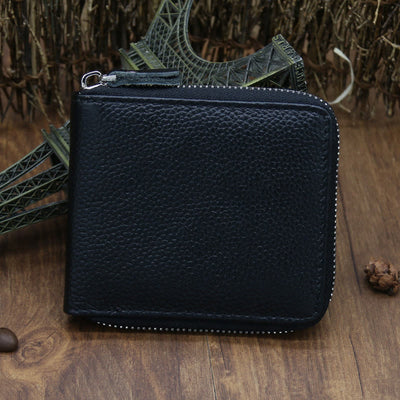 Bifold Genuine Leather Zipper Wallet Gentle Purse For Men Women