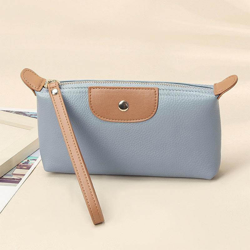 Handheld Leather Clutch Lightweight Large Space Wrist Zipper Wallet