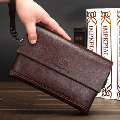 Leather Clutch for Men Triple Compartment Organizer Wrist Bag Wallet