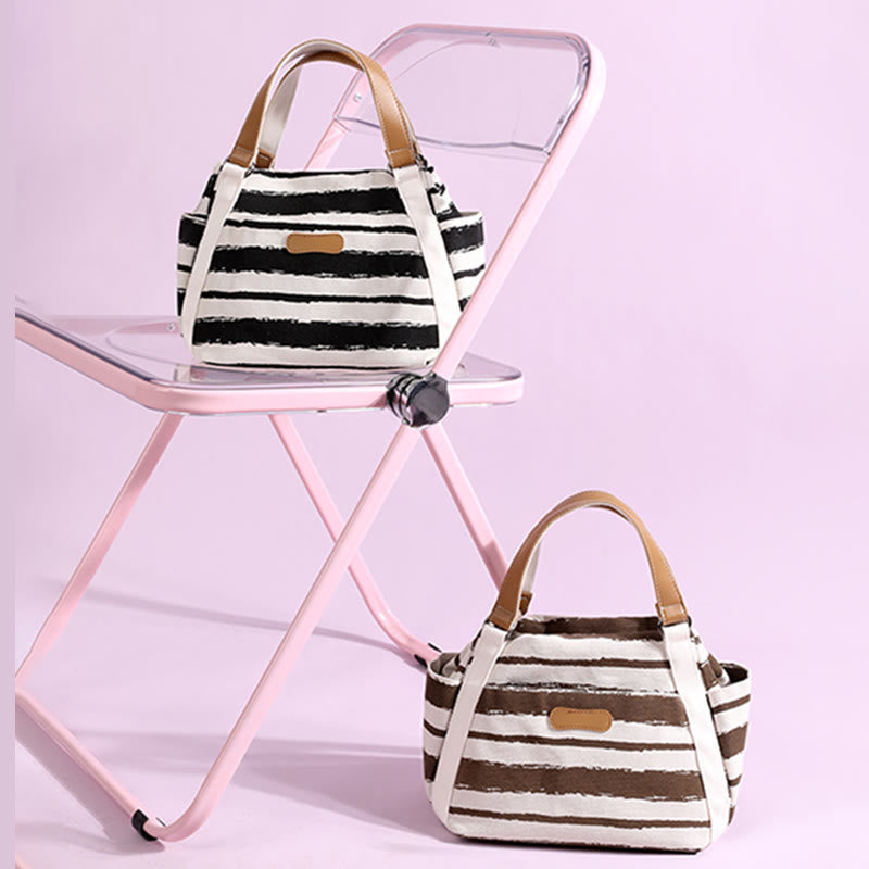 Casual Tote Bag For Women Daily Use Striped Canvas Bag