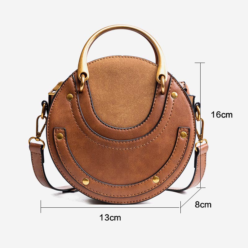 Large Capacity Round Shape Elegant Top-Handle Bag With Metallic Handle