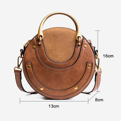 Large Capacity Round Shape Elegant Top-Handle Bag With Metallic Handle