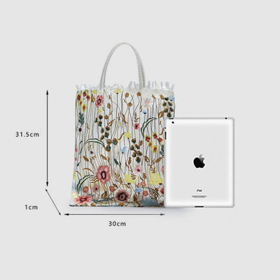 Handbag For Women Mesh Hand-Embroidered Flowers Portable Shoulder Bag