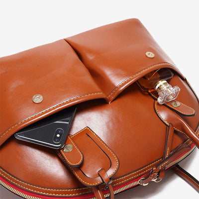 Retro Shell Bag For Women Soft Oil Wax Leather Tote