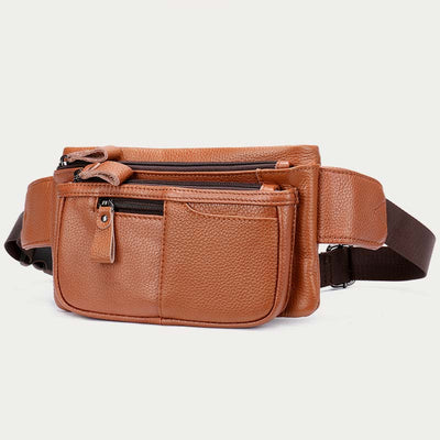Men Classic Leather Sling Bag Waist Bag with Ajustable Strap