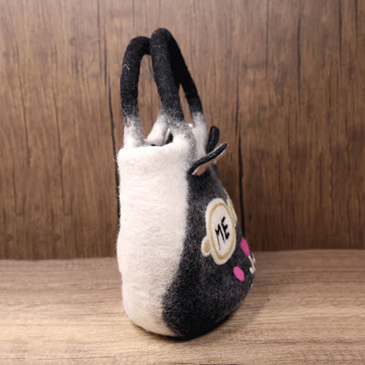 Handmade Funny Cat Wool Felt Handbag Cute Tote Hobo Bags