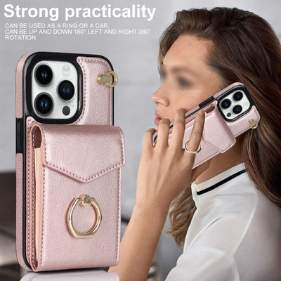 Wallet Phone Case for iPhone Casual Leather Buckle Card Holder