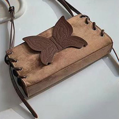 Retro Butterfly Decor Purse Women Vegan Leather Crossbody Bag