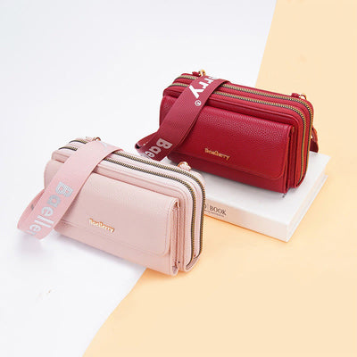 Phone Bag For Women Lychee Pattern Alphabet Straps Crossbody Bag
