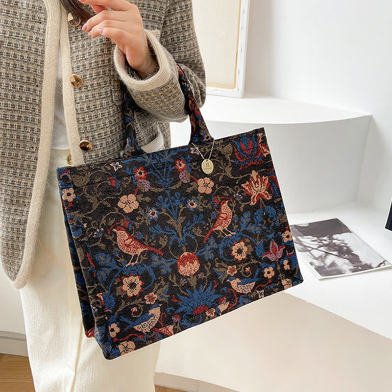 Tote Bag For Women Simple Retro Large Capacity Flower Handbag