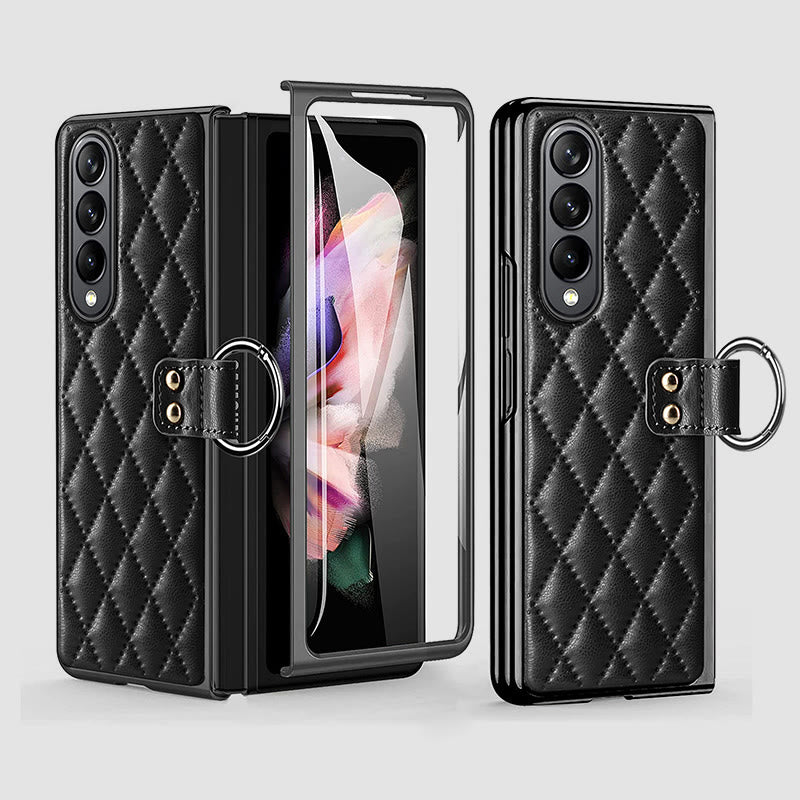 Phone Case For Galaxy Fold 4 Quilted Rhombic Ring Protective Case