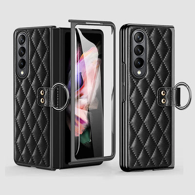 Phone Case For Galaxy Fold 4 Quilted Rhombic Ring Protective Case