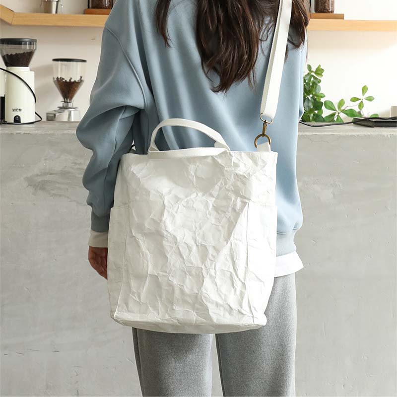 Vintage Pleated Tote Large Eco Friendly Paper Crossbody Bag