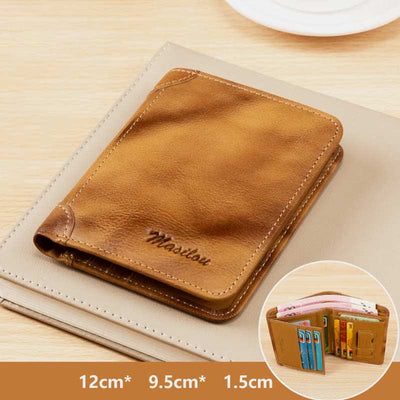 RFID Blocking Cowhide Leather Wallet Retro Roomy Front Pocket Wallet