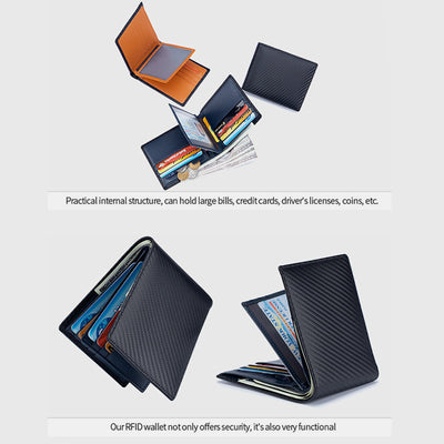 RFID Multi-Slot Embossing Genuine Leather Thir-Fold Super Slim Short Wallet