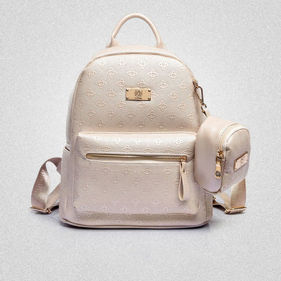 Womens Backpack Simple Embossed Leather Plain Color Student Purse
