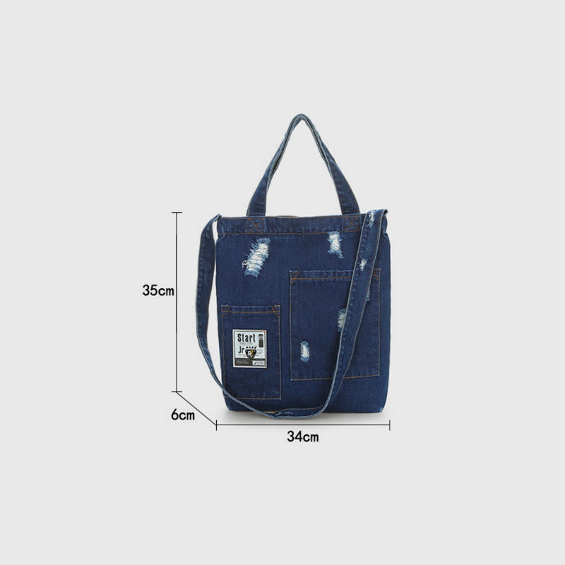 Denim Tote For Outing Retro Canvas Ripped Crossbody Bag