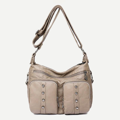 Mulit-Pocket Crossbody Purse for Women Retro Rivets Leather Shoulder Handbag