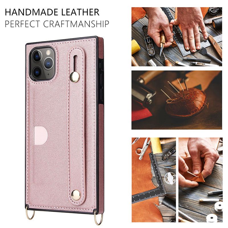 Compatible with iPhone 11/12/13/14 Phone Case Card Holder with Crossbody Strap