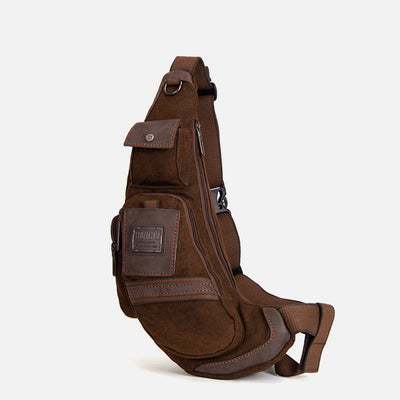 Large Canvas Chest Bag Men Outdoor Sports Crossbody Sling Backpack