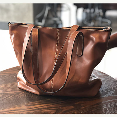 Genuine Leather Tote Bags for Women Casual Shoulder Purse with Crossbody Strap