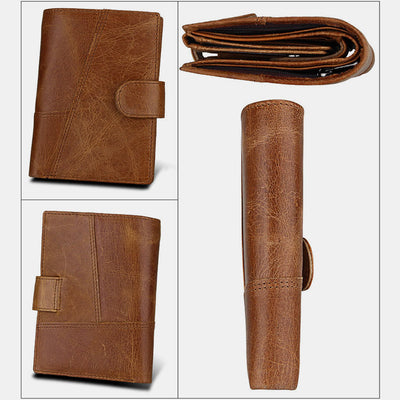 RFID Genuine Leather Card Holder Trifold Wallet