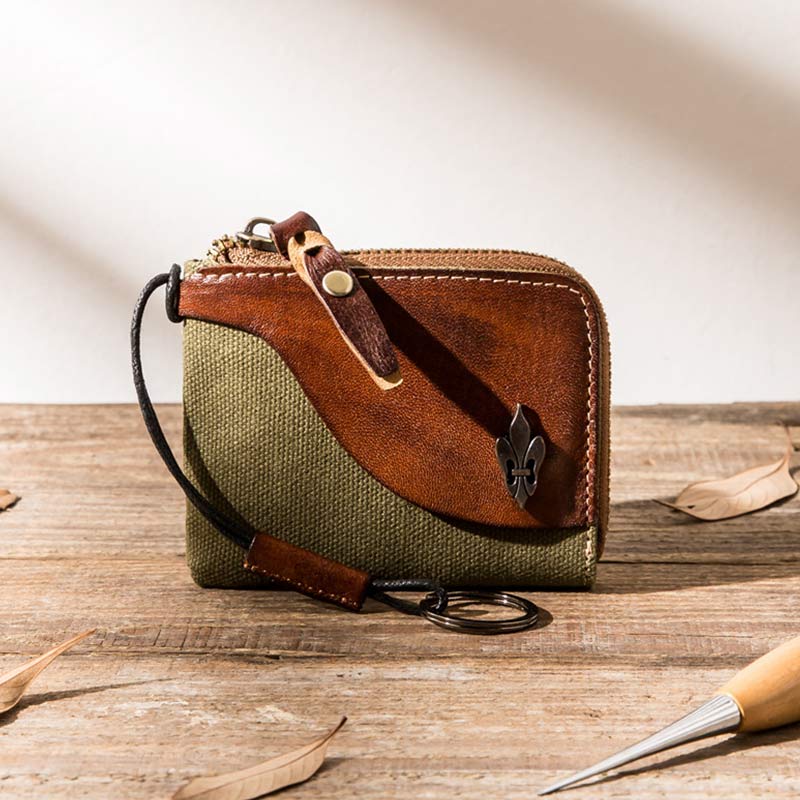 Genuine Leather Coin Purse Change Holder for Women Zipper Pouch Wallet