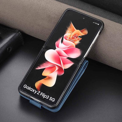 Genuine Leather Phone Holder Wallet Case For Galaxy Z Flip3 / Flip2 With Card Holder