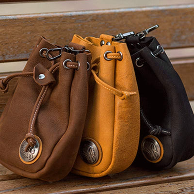 Retro Unisex Waist Pouch Small Drawstring Leather Belt Bag
