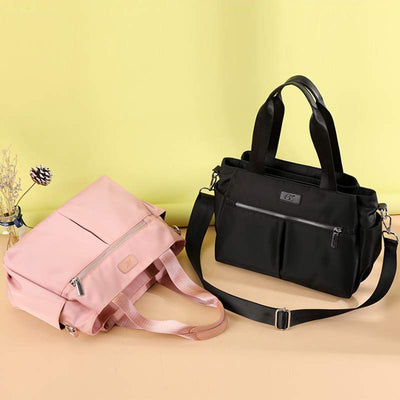 Triple Compartment Top-Handle Satchel for Women Lightweight Nylon Cross Body Shoulder Bag