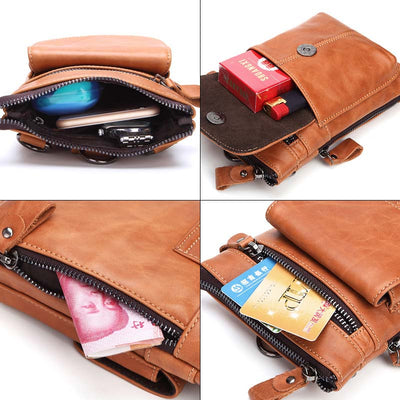 Men's Outdoor Leather Multi-function Waist Bag