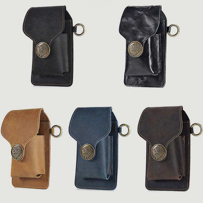 Vintage Leather Flip Phone Bag Belt Pouch with Cigarette Pocket - image 12