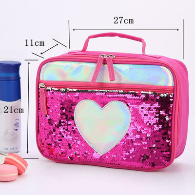 Lunch Bag For Children Glitter Heart Pattern Insulated Bag