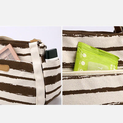 Casual Tote Bag For Women Daily Use Striped Canvas Bag