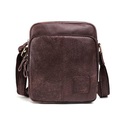 Men's Genuine Leather Triple Zip Classic Crossbody Bag