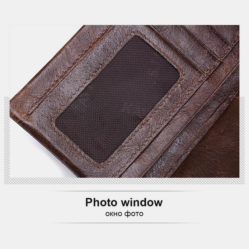 Retro Splicing Long Slim Purse Real Leather Trifold Wallet
