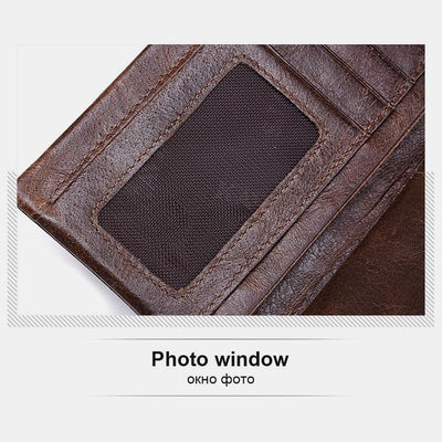 Retro Splicing Long Slim Purse Real Leather Trifold Wallet
