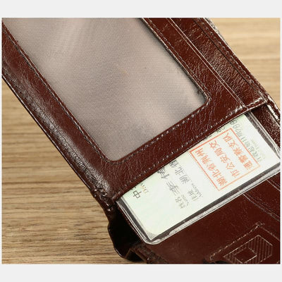 Large Capacity Trifold Genuine Leather Wallet