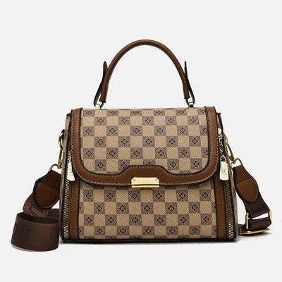 British Elegant Handbag Women Checkerboard Pattern Crossbody Leather Purse