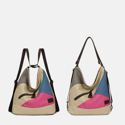 Women's Tote Canvas Backpack for Color Block Shoulder Hobo Bag Rucksack