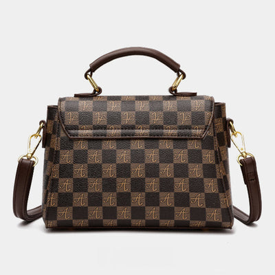 Classic Plaid Embossing Handbag Women Vegan Leather Retro Crossbody Bag
