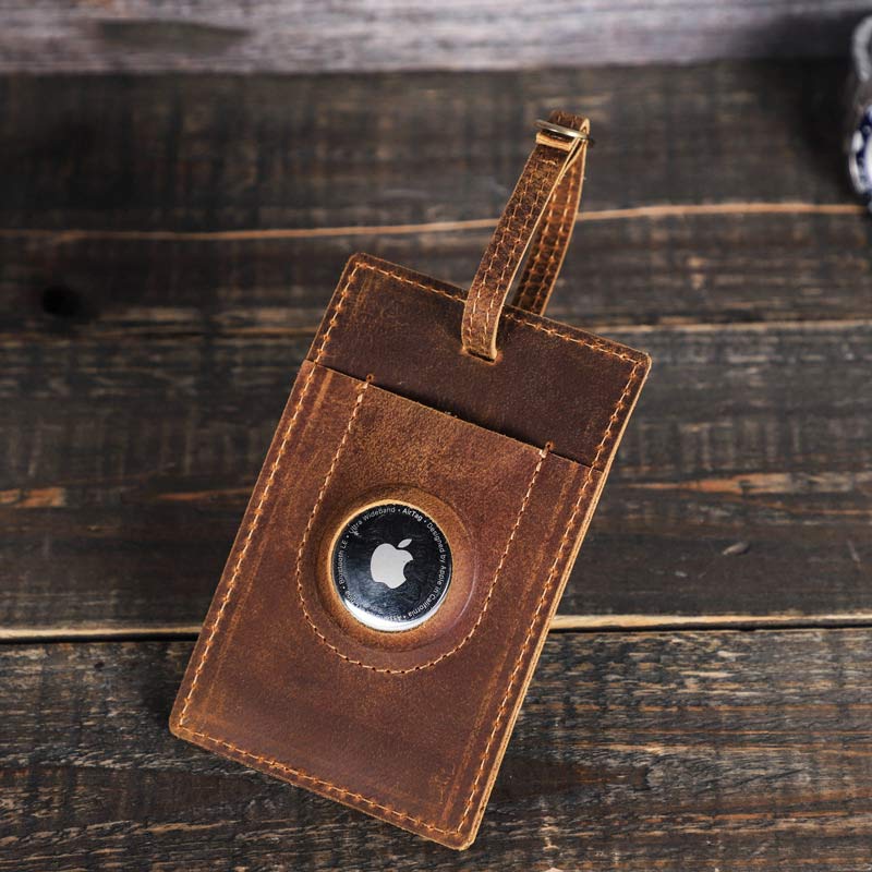 Retro Leather Airtag Holder Luggage Tag